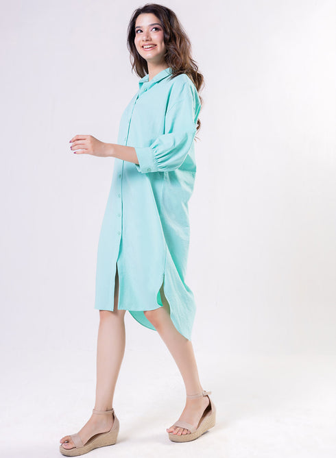 Puffed Sleeve Shirt Top -Green